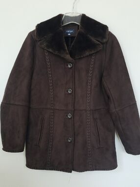 Penny Lane Style Jacket Women's M Chocolate Stitched Faux-Shearling Coat Boho
